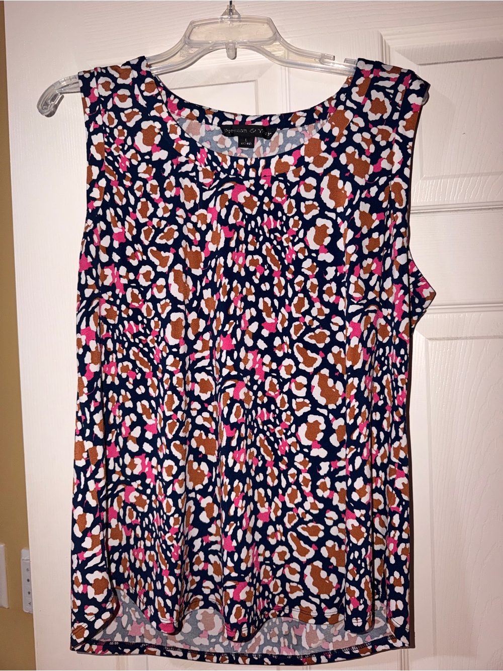 Sleeveless Animal Print Top - Navy, Pink & Brown
